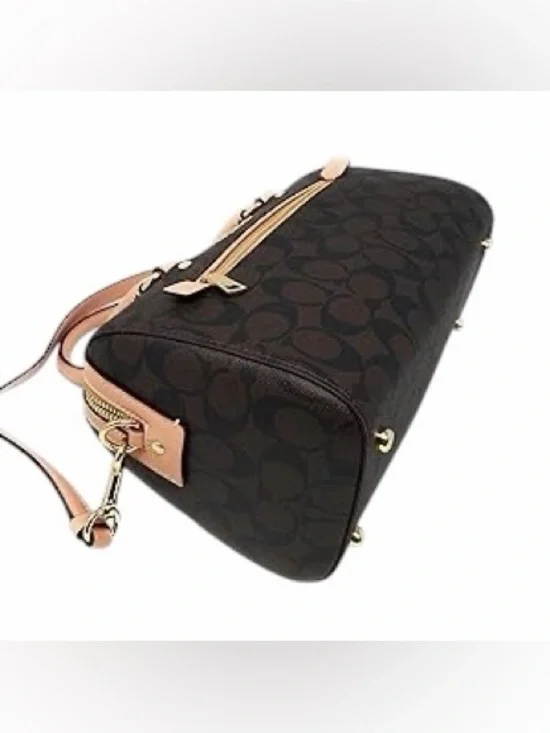 Coach Black Signature Satchel with Tan Trim and Strap - Picture 2 of 4